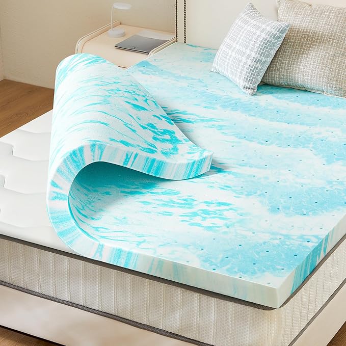 Sweetcrispy Mattress Topper Full, 4 Inch Thick Memory Foam Gel Infused Cooling Toppers Pad for Full Size Bed, Sleeper Sofa, RV, Camper, CertiPUR US Certified, Ventilated and Breathable, Blue