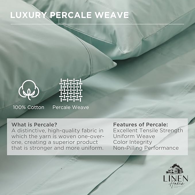 Linen Home 100% Cotton Percale Weave Fitted Sheet, King Size, Pastel Turk, 1 Deep Pocket Fitted Sheet, Fits Mattress Upto 16" Crisp and Cool Strong Bed Linen, 78"X80"+15"