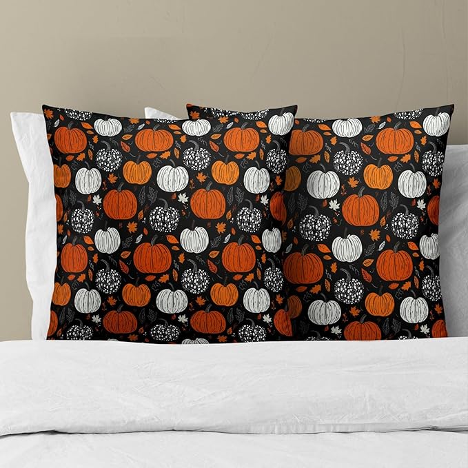 Fall Pillow Covers 22x22 - Thanksgiving Throw Pillow Covers 22x22 Pumpkin Maple Leaves Pillowcase Set of 2 Botanical Autumn Cushion Cover for Sofa Home