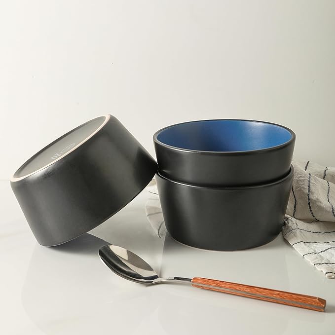 Stone Lain Albie Stoneware 32-Piece Modern Dinnerware Set, Kitchen Plates and Bowls Sets, Dish Set for 8, Blue and Black