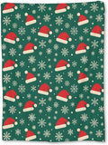 Christmas Santa Hats Blanket, Soft Lightweight Flannel Snowflakes on Green Background Throw Blanket for Couch, Bed, Travel & Decor Gifts, Cozy Warm Fuzzy Holiday Blankets for Women Girls Kids 50×40 in