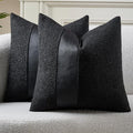 Pack of 2 Faux Leather Boucle Throw Pillow Covers 18"x18" Black Chic Accents Textured Square Decorative Pillow Cases for Living Room Couch Bed Farmhouse Boho Home Decor
