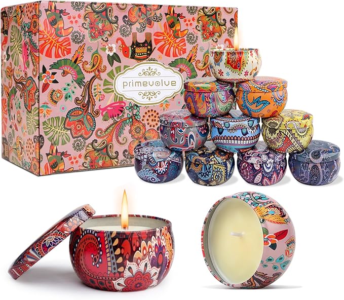 Scented Candles Gift Set for Women, Primevolve 12 Pack 2.5 Oz Soy Wax Travel Tin Aromatherapy Candles for Home Scented, Perfect for Birthday, Christmas, Stress Relief, Spa, Bath, and Home Decor