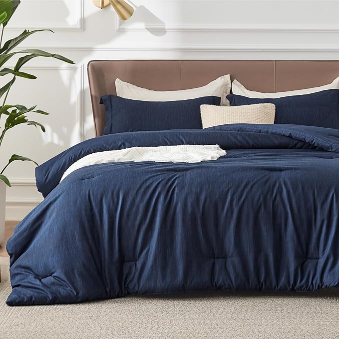 Bedsure Oversized Queen Comforter Set - Navy Soft Bedding for All Seasons, Cationic Dyed Bed Set, 3 Pieces, 1 Oversized Queen Size Comforter (98"x98") and 2 Pillow Shams (20"x26"+2")