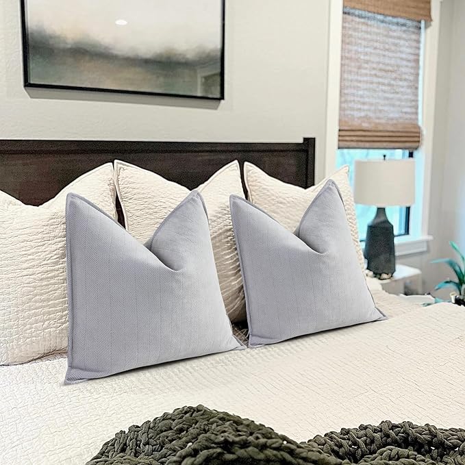 ZWJD Light Gray Pillow Covers 16x16 Set of 2 Chenille Throw Pillow Covers with Elegant Design Soft and Luxurious Decorative Throw Pillows for Couch, Bed, and Home Decor