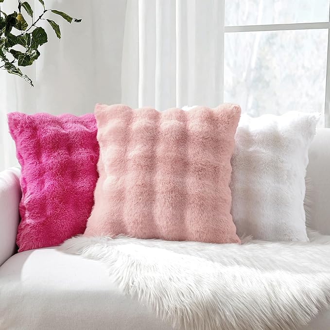 MIULEE Pack of 2 Decorative Pillow Covers Thick Soft Plush Faux Fur Throw Pillows Luxury Home Decor for Couch Bedroom Living Room Sofa,18x18 Inch Light Pink