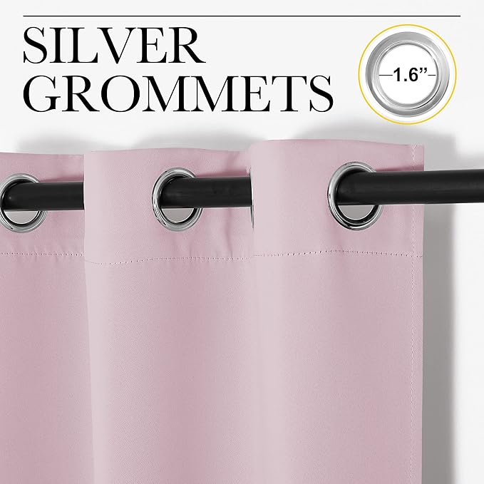 NICETOWN Nursery Essential Thermal Insulated Solid Grommet Top Blackout Curtains/Drapes (1 Pair, 42 x 84 inches, Baby Pink)
