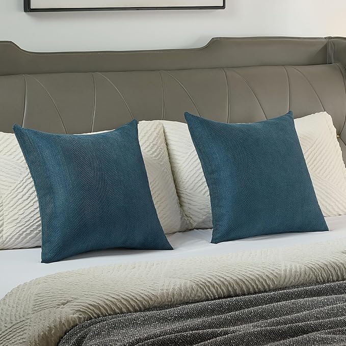 FUTEI Navy Blue Chenille Throw Pillow Covers 26x26 Inch Set of 2,Soft Wide Chevron Textured Euro Pillow Shams,Farmhouse Home Decor for Couch Living Room