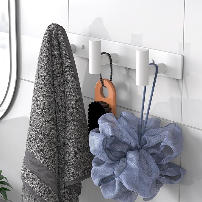 VAEHOLD Hat and Coat Wall Mount Rack - Hooks for Robes, Bags, Keys, and Towels - Bathroom Towel Hanger Organizer (White, “T“ Shape 3 Hooks 1 Pack)