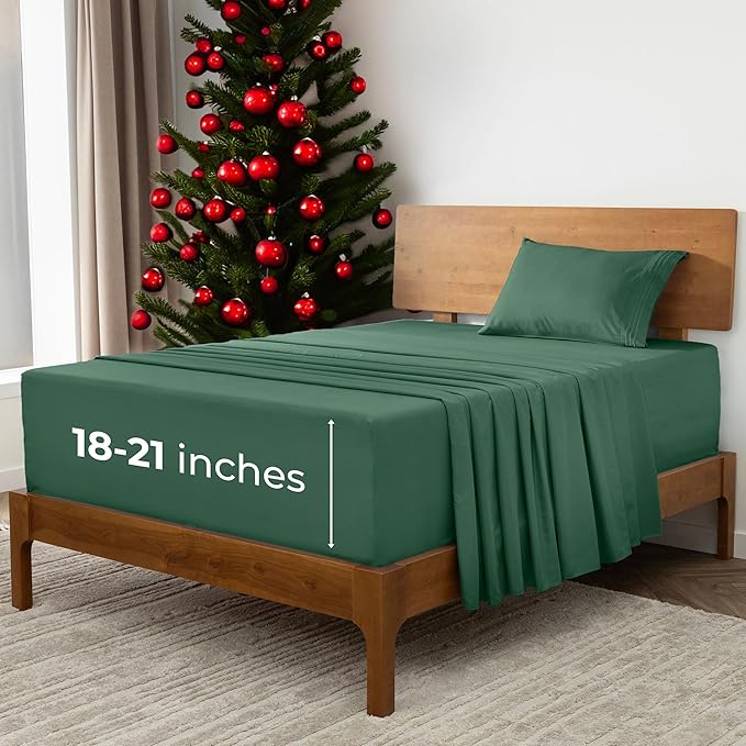 Mellanni Extra Deep Twin XL Sheets - 3 PC Iconic Collection Bedding - Luxury, Ultra Soft, Cooling Bed Sheets - Wrinkle, Fade, Stain Resistant (Twin Extra Long, Emerald Green)