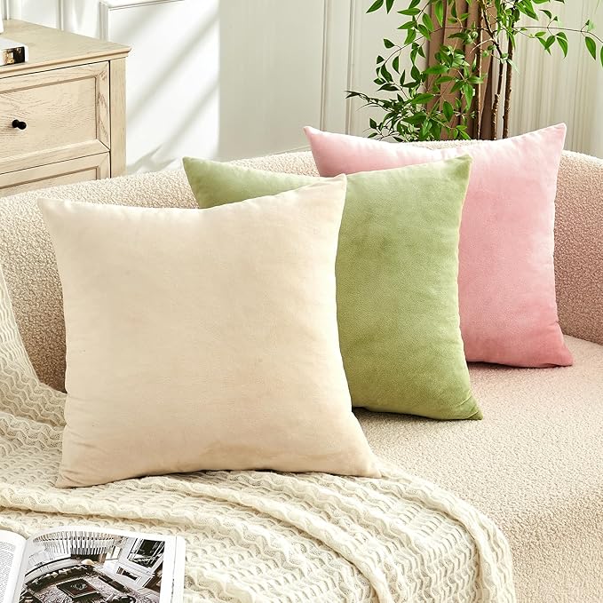 Throw Pillow Covers Sage Green Set of 2 16x16 Inch Pillow Covers, Soft Velvet Decorative Pillowcases for Couch Sofa Bed, Home Boho Decor, Modern Farmhouse Cushion Covers