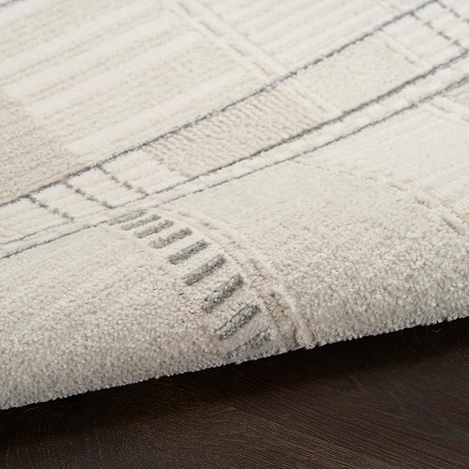 Nourison Nordic Ivory Grey 5' x 7' Scandinavian Area Rug - Easy Clean, Non Shedding, Bed Room, Living Room, Dining Room, Kitchen (5' x 7')