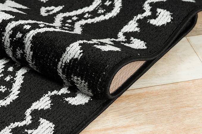 Custom Length Cut to Size Tribal Ethnic Southwestern Inspired Hallway Runner Rug, Non Slip Rubber Backed, 31 inch Wide X Customized Length, Aztec Black, 31 inch X 35 feet
