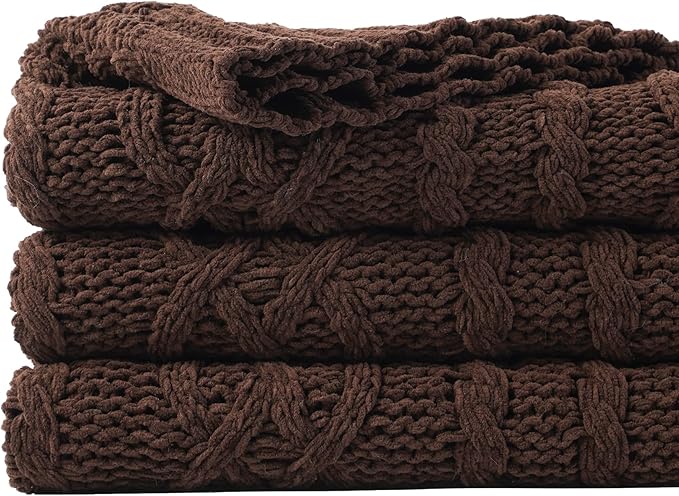 Battilo Dark Brown Throw Blanket for Couch, 51"x67" Soft Chenille Knit Throw Blanket for Home Decor, Soft Cozy Blanket, Decorative Chocolate Brown Blanket for Bed, Living Room