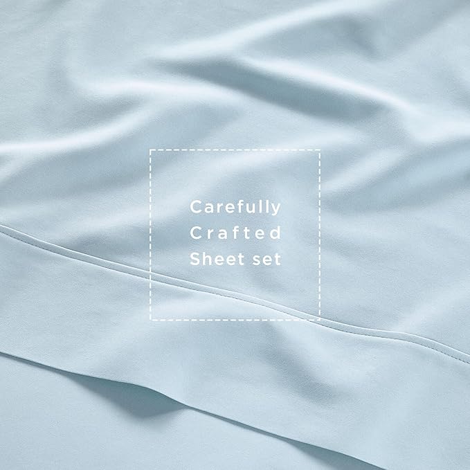 Threadmill Cotton Twin XL Sheet Set | 100% Cotton Sheets for Twin XL Size Bed | Solid Sateen Twin XL Bed Sheets Set with 16” Deep Pocket | Soft Breathable 3-Piece Cooling Sheets | Light Blue