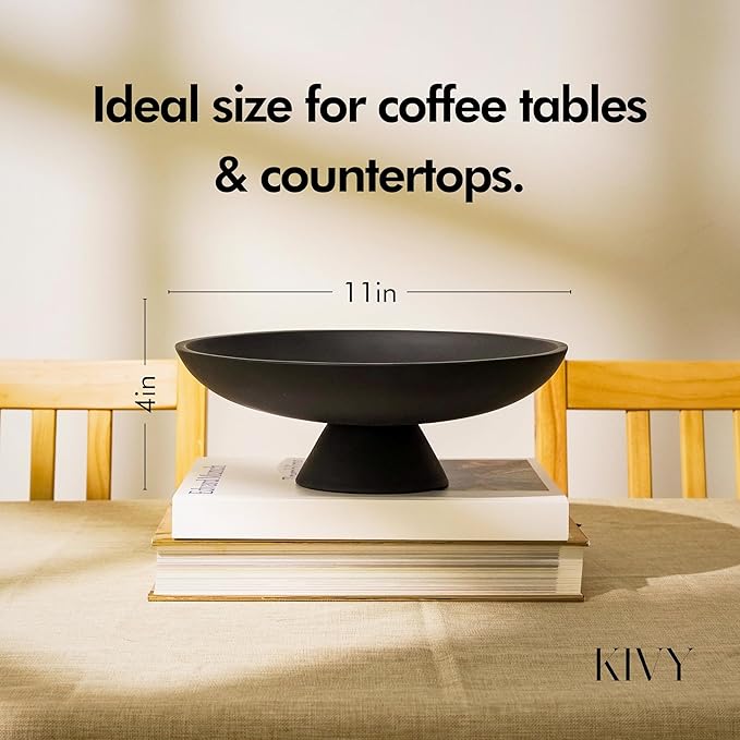 KIVY Concrete Fruit Bowl for Kitchen Counter - Large Decorative Bowl for Home Decor - Modern Key Bowl for Entryway Table - Pedestal Bowl - Fruit Basket for Home Decor - Black Fruit Bowl Decor