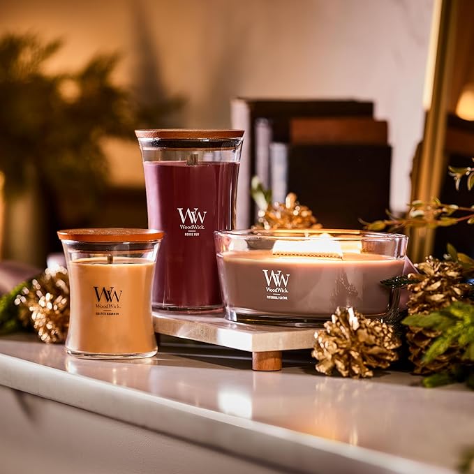 WoodWick Rouge Oud Medium Hourglass Candle, Crackles as it Burns, Up to 65 hrs Burn time, Perfect for Gifting, 9.7 oz