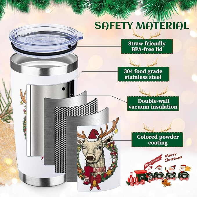 StarSpeed 20oz Christmas Tumbler Bulk with Lid and Straw, Stainless Steel Double Wall Vacuum Insulated Travel Mug, Powder Coated Coffee Cups for Hot and Cold Drinks,Funny Christmas Gifts for Women Men