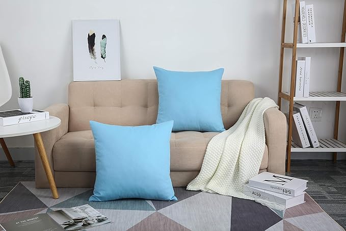 TangDepot Cotton Solid Throw Pillow Covers, 26" x 26" , Sky Blue, 1 Count (Pack of 1)