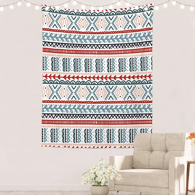 Batmerry Beige Abstract Stripe Tapestry, Wall Art Hanging Decoration Polyester Fiber White Ruffled Around for Dorm Room Bedroom Living Room, 82.7x59.1 inches