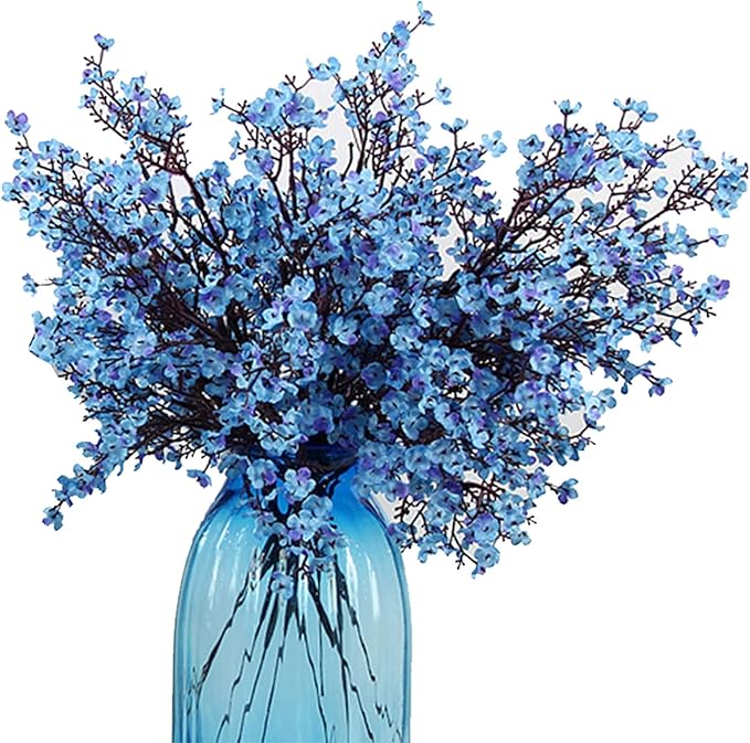 20pcs Babys Breath Artificial Flowers Gypsophila Bouquet Bulk Fake Spring Silk Small Flowers Real Touch Faux Floral for Home Bedroom Kitchen Garden Wedding Christmas Party DIY Decor (Blue)
