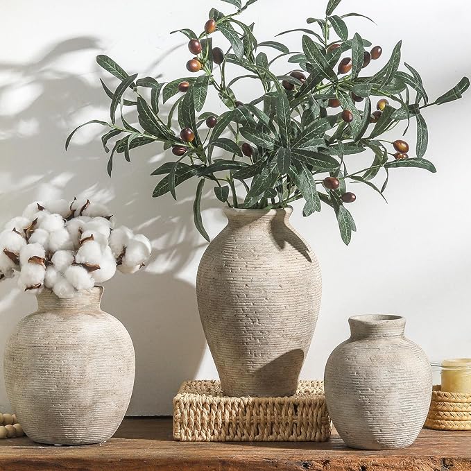 Ceramic Flower Vase Home Decor - Small Farmhouse Table Vases Rustic Vintage Living Room Kitchen Bedroom Decorations for House Book Shelf Office Coffee Desk Dining Fireplace (6" Retro)