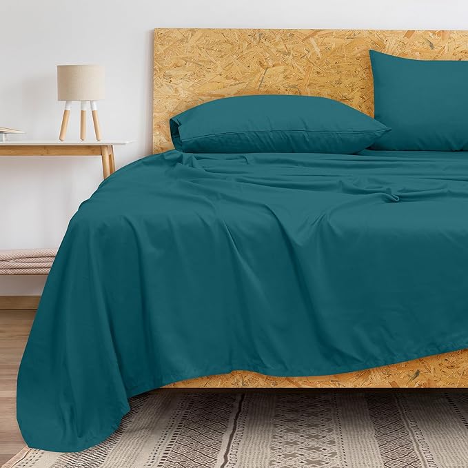 Royale Linens 300 Thread Count 100% Long Staple Combed Cotton Flat Sheet - Super Soft - Top Sheets - California King Flat Sheet Sold Separately - Breathable, Cool & Crisp Sheets Only (Cal King, Teal)