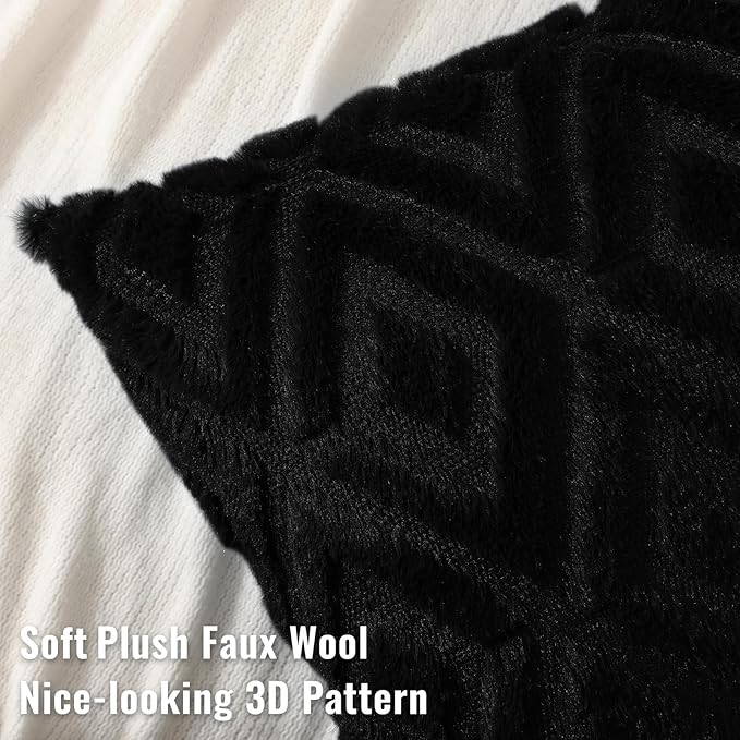 decorUhome Couch Throw Pillow Covers 26x26 Set of 2, Decorative Soft Plush Faux Wool Neutral Accent Pillow Covers for Bed Sofa Living Room, Black