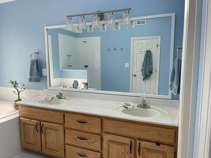 Frame My Mirror White Bathroom Mirror for Wall, 28" x 60" Pure White Bathroom Vanity Mirror, Made in USA, Hangs Horizontally or Vertically, Ellis Design