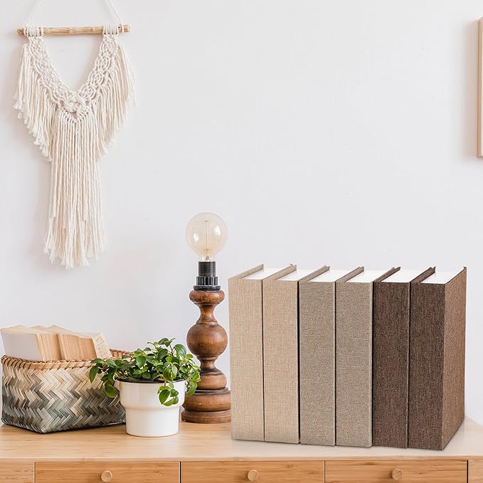 Geyoga 6 Pcs Faux Decorative Books Set for Home Decor Linen Fake Book Storage Box for Coffee Table Bookshelf Mantle Modern Home Decoration Photo Storage DIY Crafts, 8.6 x 6.1 x 1.8 Inch(Coffee Color)