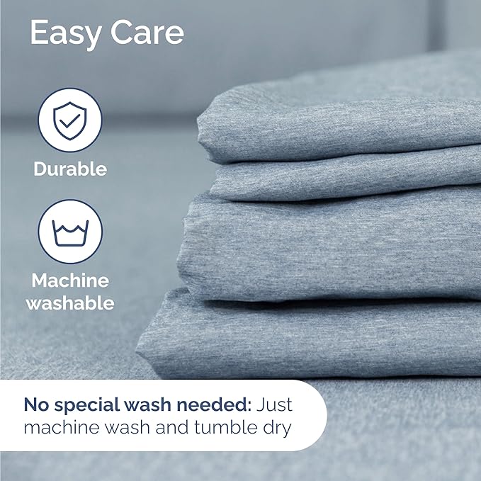 Twin Size 3 Piece Sheet Set - Comfy Breathable & Cooling Bed Sheets Set - Hotel Luxury Bedding for Women, Men, Kids, Teens, Boys & Girls - Deep Pockets, Soft & Wrinkle Free - Blue (Heathered Sheets)