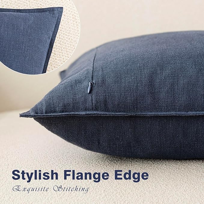 Foindtower Pack of 2, Decorative Linen Soild Throw Pillow Covers Soft Accent Lumbar Cushion Case Boho Farmhouse Pillowcase for Couch Sofa Bedroom Living Room Home Decor 12 x 20 Inch Navy Blue