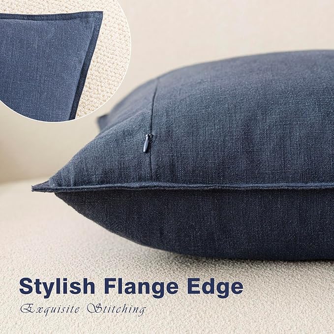Foindtower Pack of 2, Decorative Linen Soild Throw Pillow Covers Soft Accent Square Cushion Case Boho Farmhouse Pillowcase for Chair Couch Sofa Bedroom Living Room Home Decor 26 x 26 Inch Navy Blue