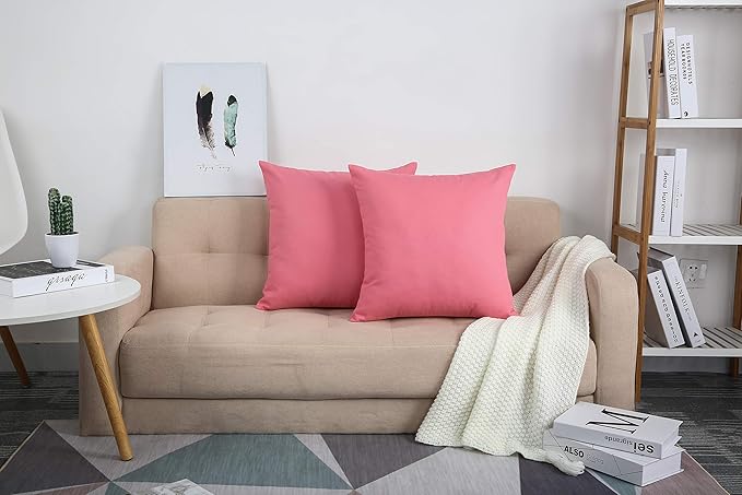 TangDepot Handmade Decorative Solid 100% Cotton Canvas Throw Pillow Covers/Pillow Shams, (24" x24" , Pink, 1 Count (Pack of 1))
