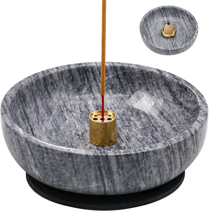 Natural Marble Incense Burner, Stick and Reflux Incense Holder, Handmade Stick Incense Burner, Ideal for Incense Smoking, Incense Burning and Decoration (Extra Large 5.91inGrey)