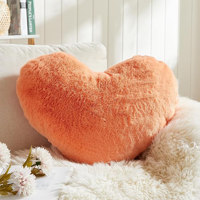EastTree Heart Pillows, Pink Orange Heart Shaped Pillows, Ultra Soft Extra-Large Fluffy Pillows, Love Throw Pillows Gifts, Women Girls Living Room Decor 15x18 Inch