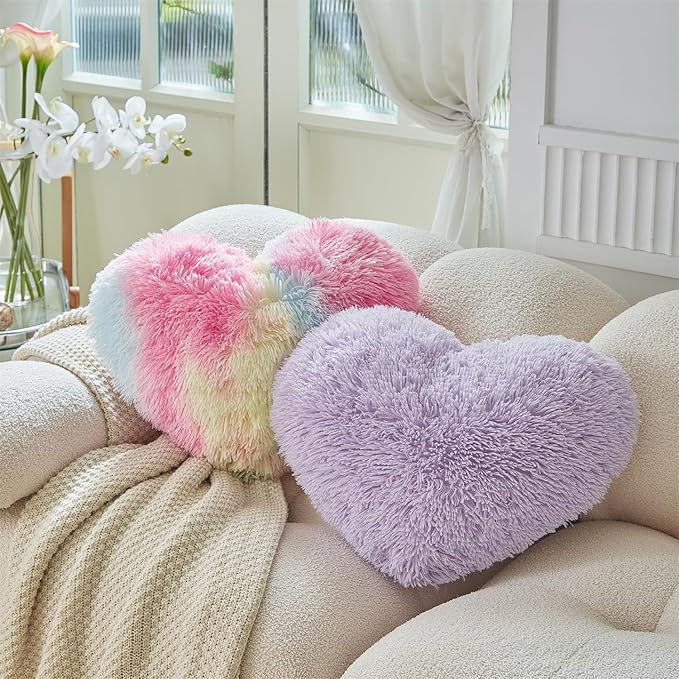 MOOWOO Fluffy Heart Pillow, Faux Fur Throw Pillow,Sherpa Plush Fluffy, Cute Soft Throw Cushion, Valentines Day,Thanks Giving Days,Christmas Day Decorative for Home Bed Couch Heart Shape