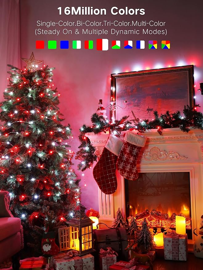 BrizLabs Smart Christmas Fairy Lights, 98ft 300 LED WiFi Christmas Fairy Lights Work with Alexa & Google Home, Rainbow Xmas Light Dimmable Xmas Decorative Lighting Music Sync for Home Holiday Party