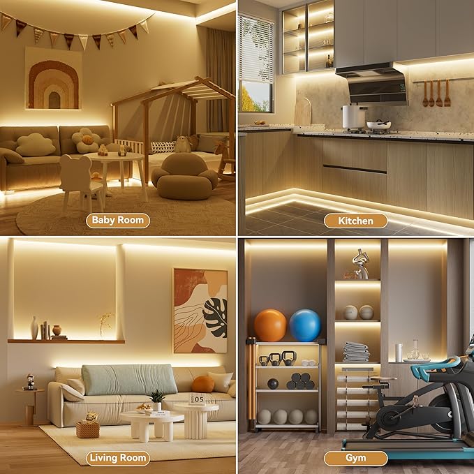 PAUTIX COB LED Strip Light 16.4ft,Engineering Level UL Listed Warm White 3000K,CRI93+ Super Bright High Lumen,Dimmable 24V Flexible LED Tape Light with RF Remote,for Cabinets,Home&Office DIY Lighting