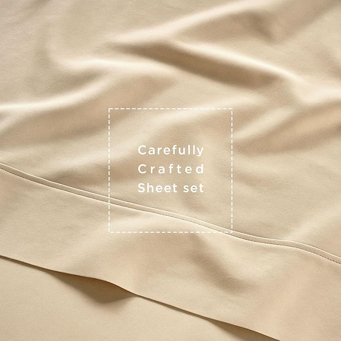 Threadmill Cotton Full Size Sheet Set| 100% Cotton Sheets for Full Size Bed | Solid Sateen Full Bed Sheets Set with 16” Elasticized Deep Pocket | Soft Breathable 4-Piece Cooling Sheet Set | Beige