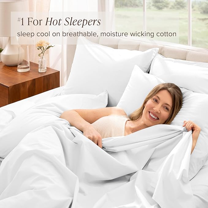 Bare Home 100% Organic Cotton Twin XL Sheet Set - Crisp Percale Weave - Lightweight & Breathable - Bedding Sheets & Pillowcases (Twin XL, White)