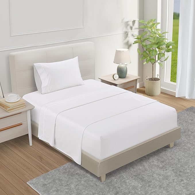 CHATEAU HOME COLLECTION Twin Sheet Set, 1000 Thread Count Sheets Twin Size Cotton, Deep Pocket Twin Sheets Cotton Bedding Sheets & Pillowcases(Upto 17"), Sateen Weave Luxury Bed Sheets, White