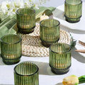 DEVI 8pcs Large Green Votive Candle Holders for Wedding Centerpieces, Glass Tea Lights Candle Holder Decor, Wedding Bridal Shower Party Table Decor, Vintage Boho Easter Decor for Table Centerpiece