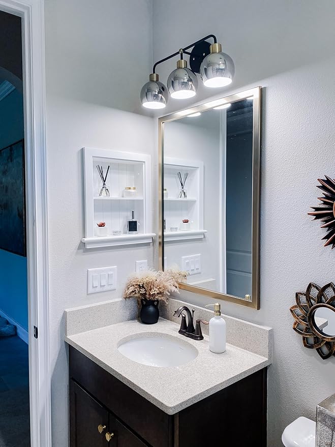 Frame My Mirror Gold Bathroom Mirror for Wall, 20" x 24" Champagne Bronze Bathroom Vanity Mirror, Made in USA, Hangs Horizontally or Vertically, Ellis Design