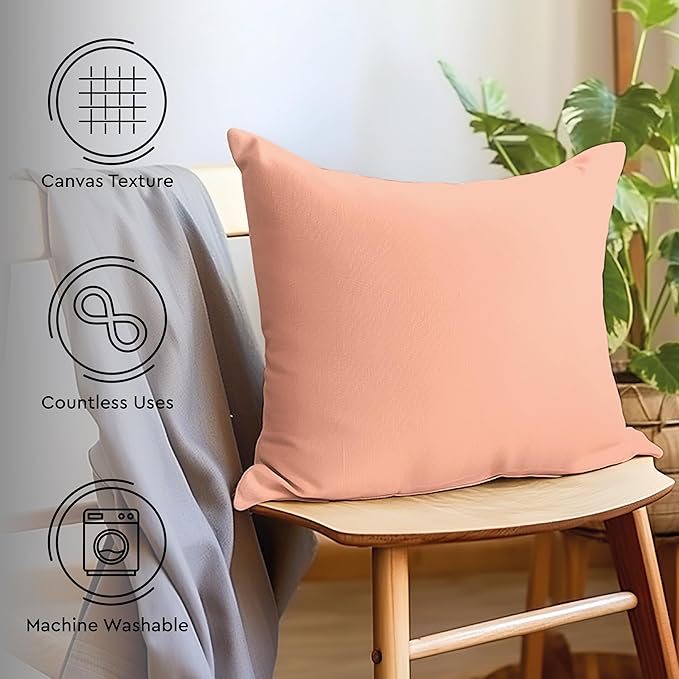 Encasa XO Throw Pillow Covers 20x20 in Set of 2 Powder Pink | No Inserts | Cotton Pillow Covers for Living Room, Bed, Sofa, Couch | Decorative Cushion Covers with Improved Zippers