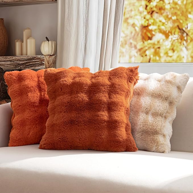 MIULEE Pack of 2 Decorative Pillow Covers Fall Thick Soft Plush Faux Fur Throw Pillows Luxury Home Decor for Couch Bedroom Living Room Sofa,20x20 Inch Rust