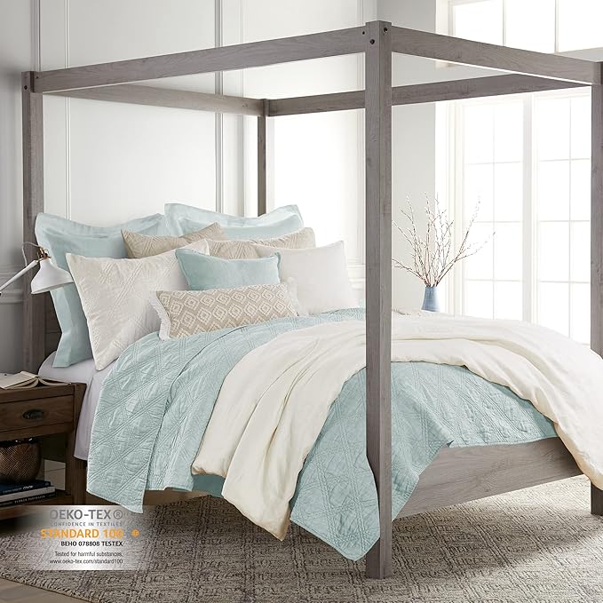 Levtex Home - 100% Linen Front/100% Cotton Back - Full/Queen Quilt - Washed Linen - Spa - Quilt Size (88 x 92in.)