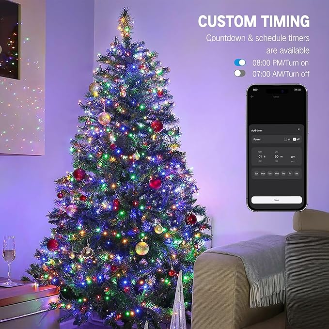 BrizLabs Smart Christmas String Lights, 115ft 300 LED Cool White & Multicolor Color Changing Christmas Lights with App & Voice Control, Dimmable Music Sync Xmas Tree Light for Indoor Outdoor Decor