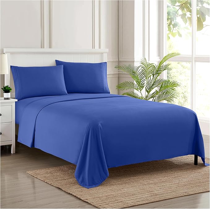 Queen Size Bed Sheets - Breathable Luxury Sheets with Full Elastic & Secure Corner Straps Built In - 1800 Supreme Collection Extra Soft Deep Pocket Bedding Set, Sheet Set, Queen, Royal Blue
