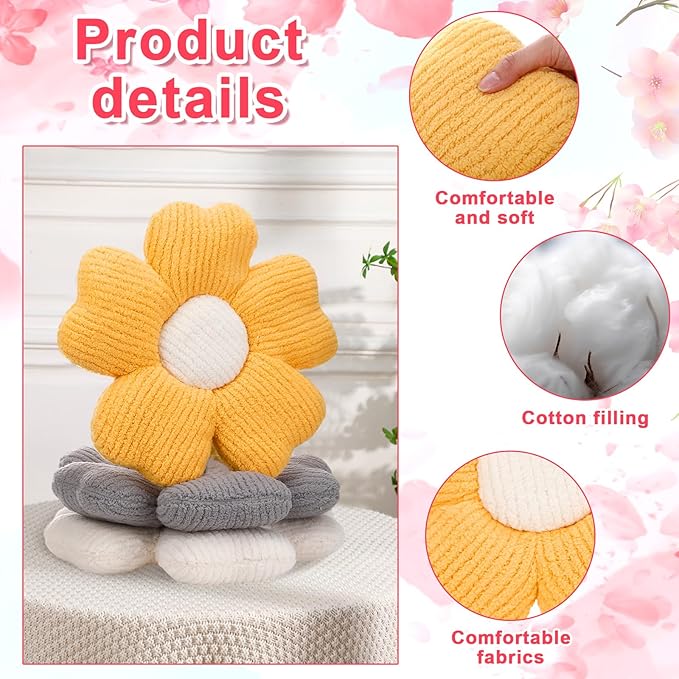 6 Pcs Flower Shaped Pillows Daisy Floor Throw Pillows 15 Inch Flower Seat Cushion for Reading Sofa Couch Bed Decor for Christmas Back to School Classroom(Light Color)